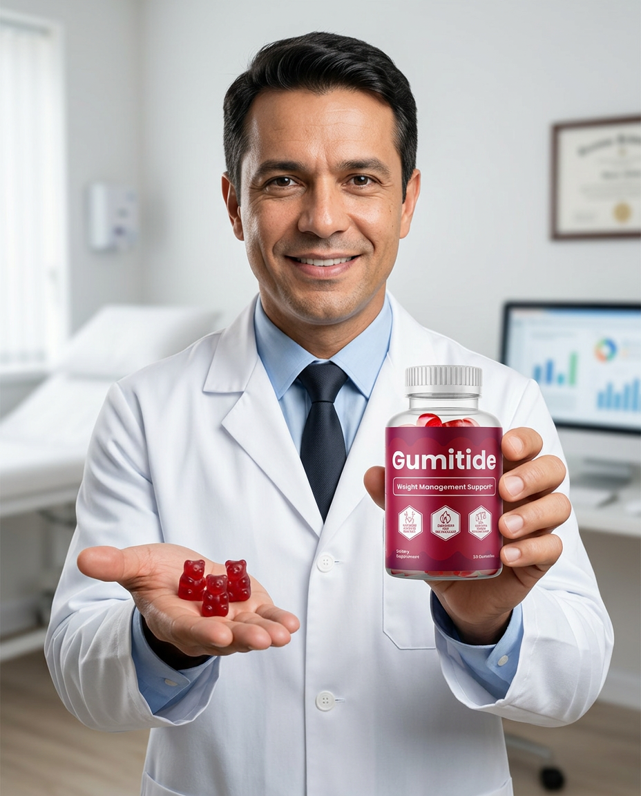 Doctor holding Gumitide bottle